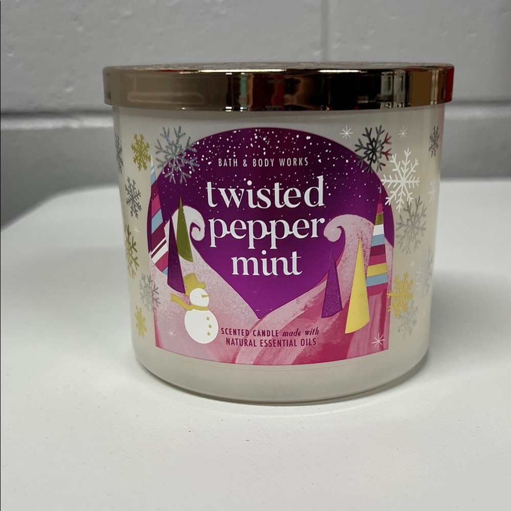 Bath & Body Works Twisted Peppermint Candle with Purple and Gold Accents
